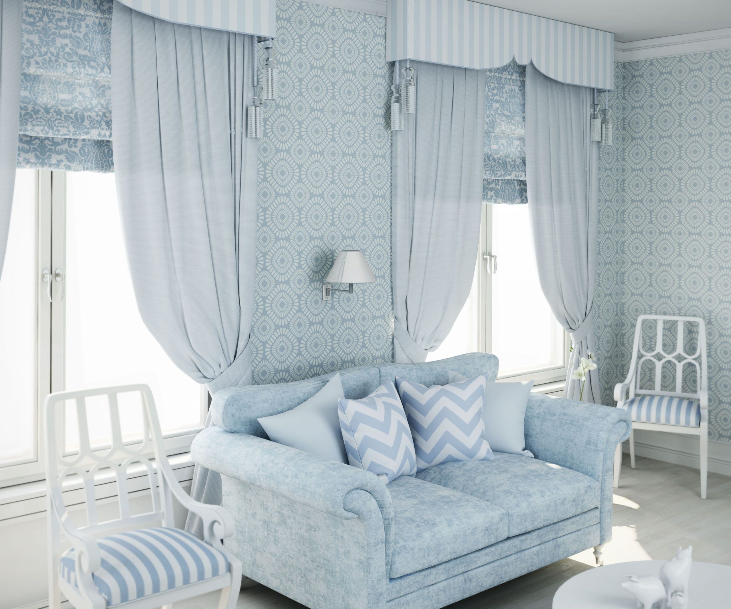 Синие шторы в интерьере — 90 фото стильных идей сочетания штор синего цвета